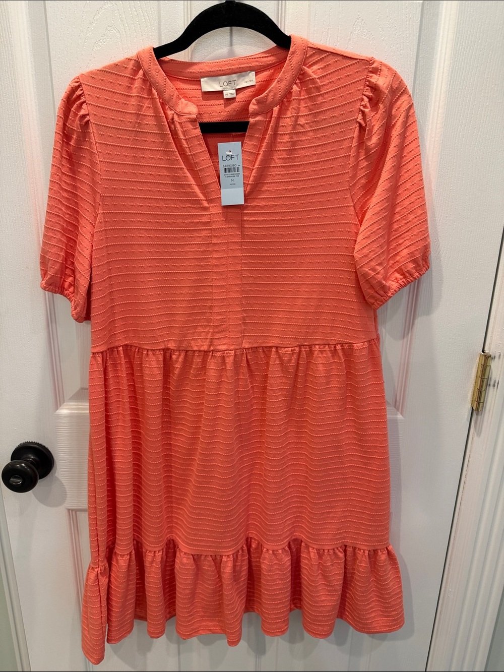 LOFT Coral Textured Tiered Babydoll Dress NWT
